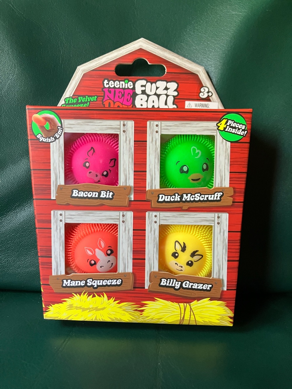 NEE DOH Teenie Neez Fuzz Ball 4-Pack Kids Toy Set - Pink, Green, Orange, Yellow